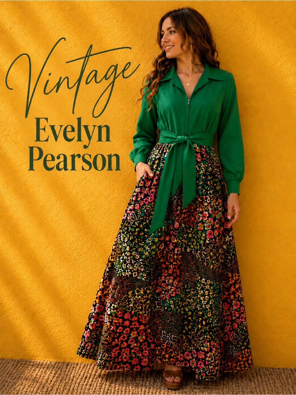 Vintage Maxi Dress | Green | Quilted | Belted | Evelyn Pearson | Loungewear